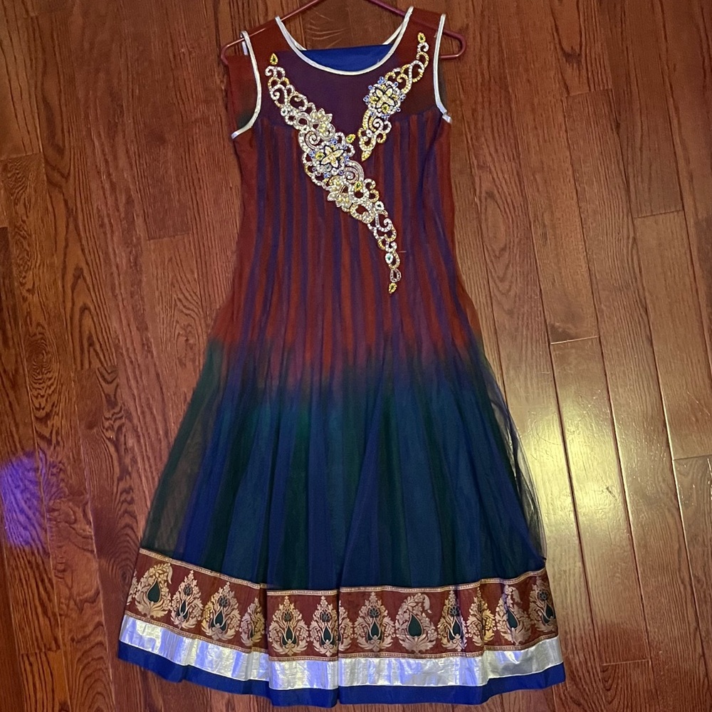 Red, Blue and Green Lehenga - Simple yet Elegant